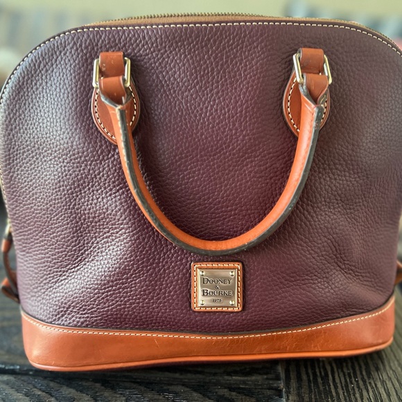 Dooney & Bourke Burgundy and Tan Satchel- gently used. See photos for any flaws - Picture 2 of 8